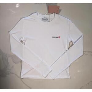 Petit Bateau x Miu Miu White Long Sleeve Logo Top Size L